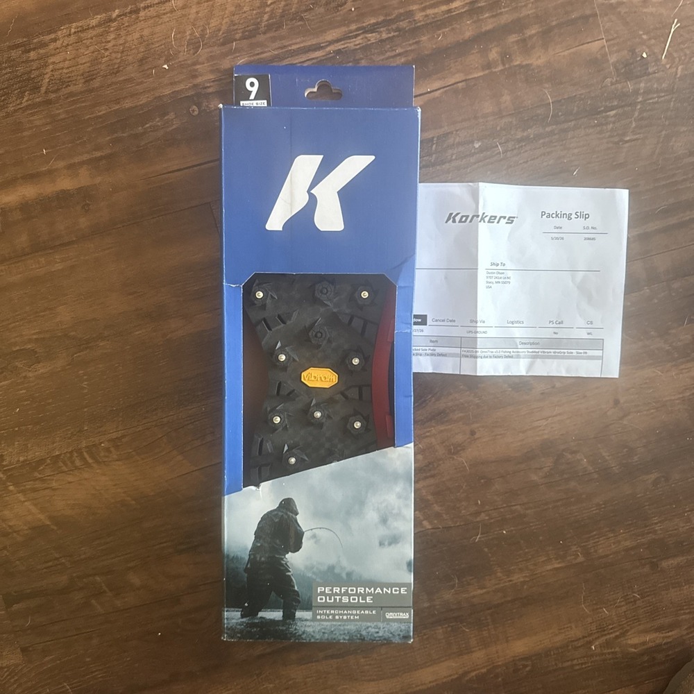 Korkers Omnitrax V3.0 Vibram Idrogrip Studded Sole New in Box Size 9 Fishing